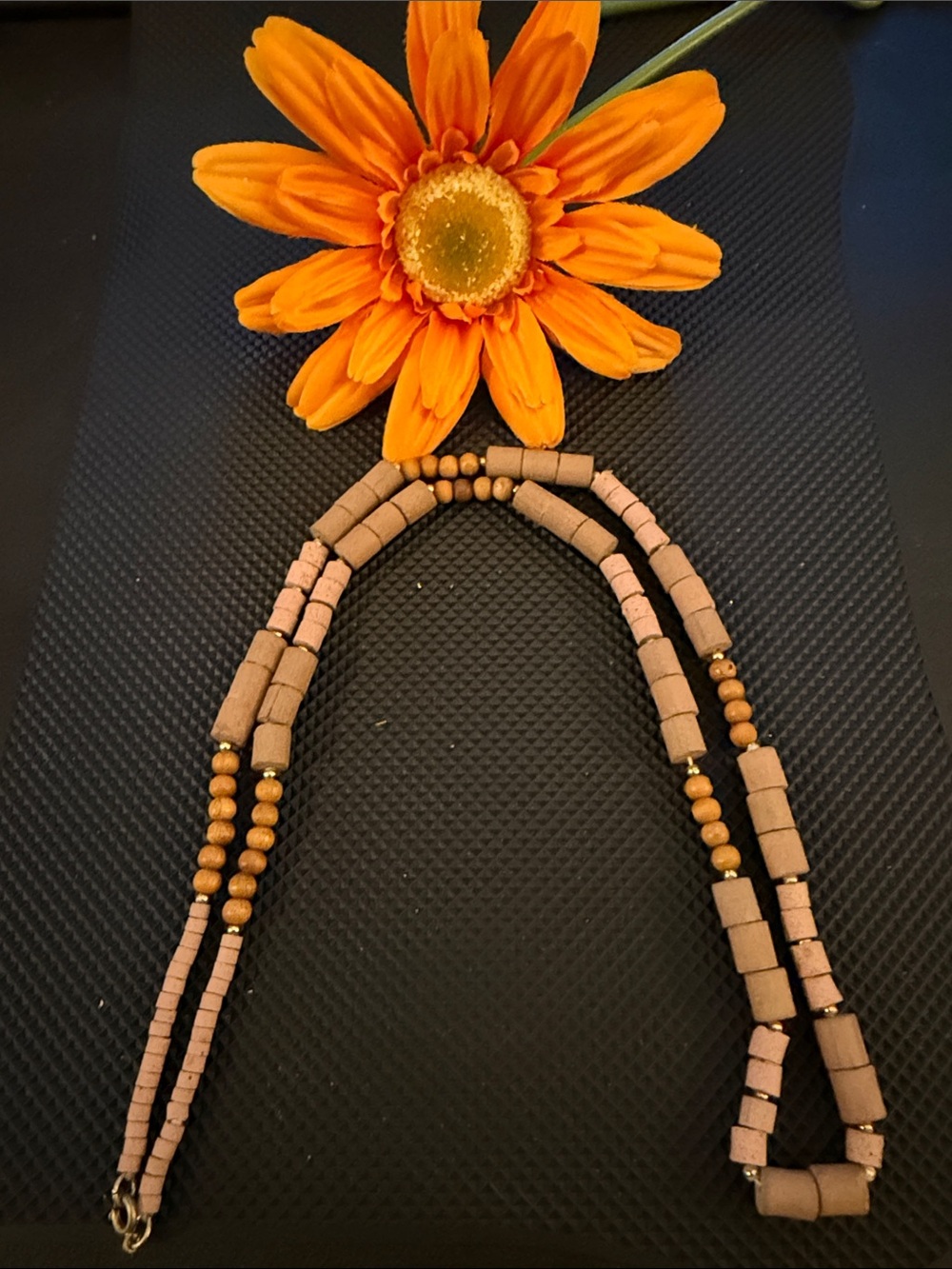 Handcrafted Pink-Beige Beaded Women's Necklace - Unbranded